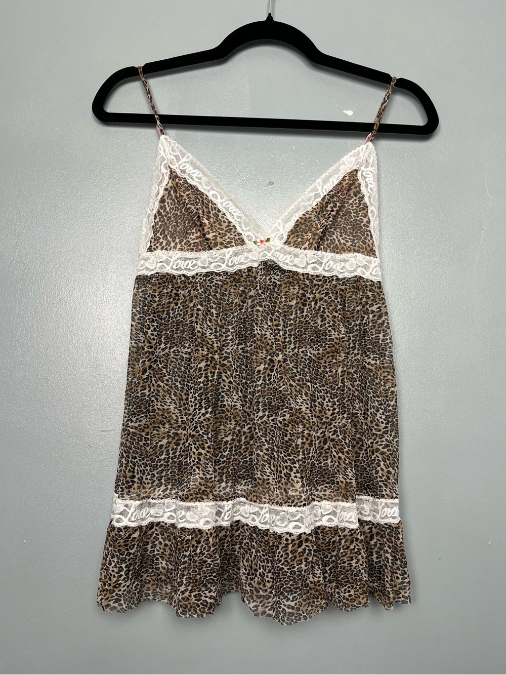 Victoria's Secret Vintage Sheer Babydoll Dress Leopard Lace Size M Y2K Coquette